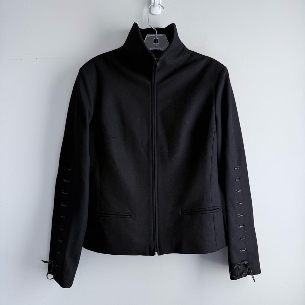 TOMASO Stefanelli Black Wool Cashmere Peacoat Lace-Up Sleeve Designer Jacket M - Picture 11 of 16